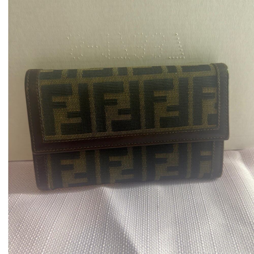 Canvas and leather bifold wallet, Fendi Zucca monogram